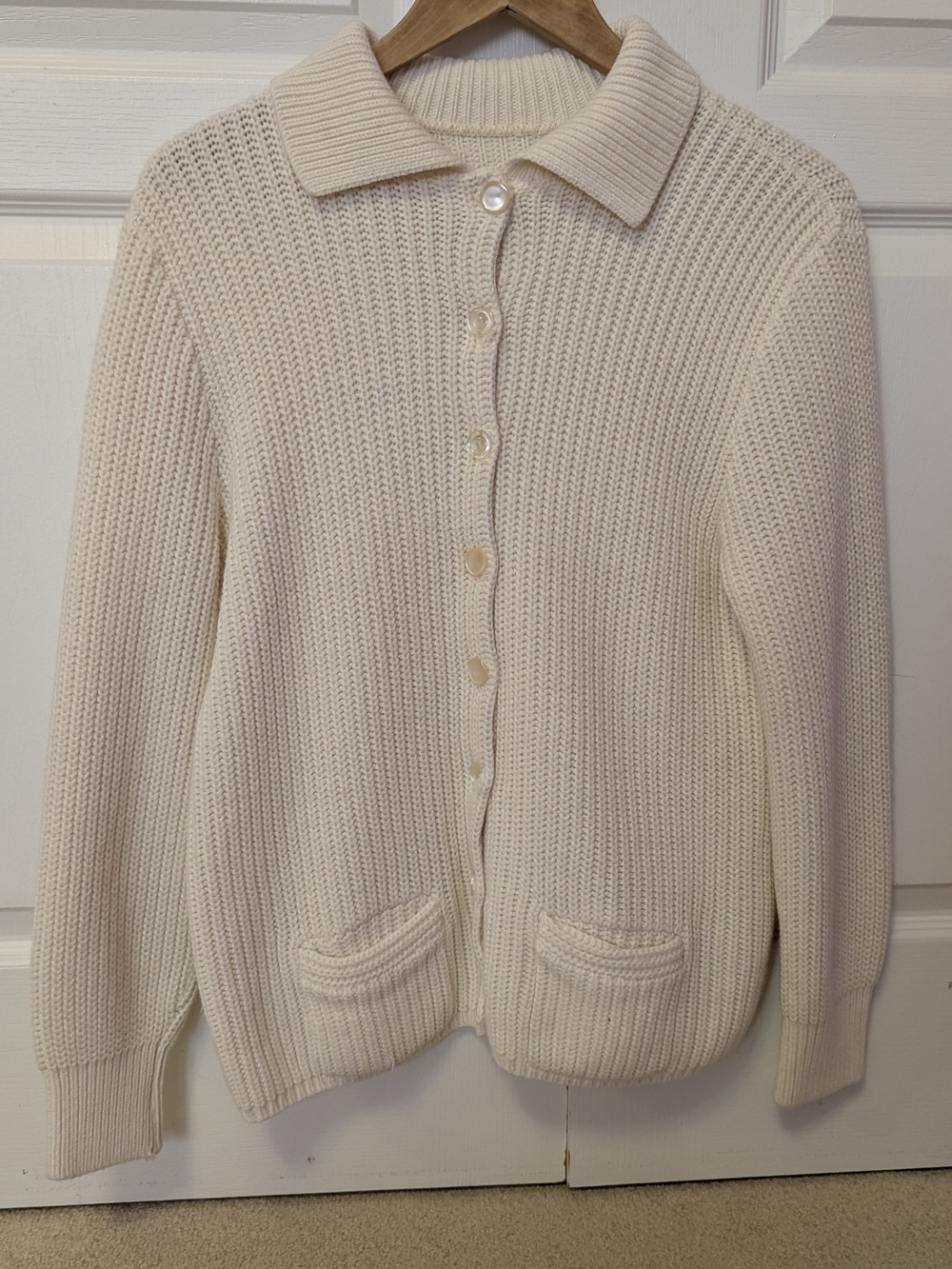 Cream Knit Button-Up Sweater with Collar